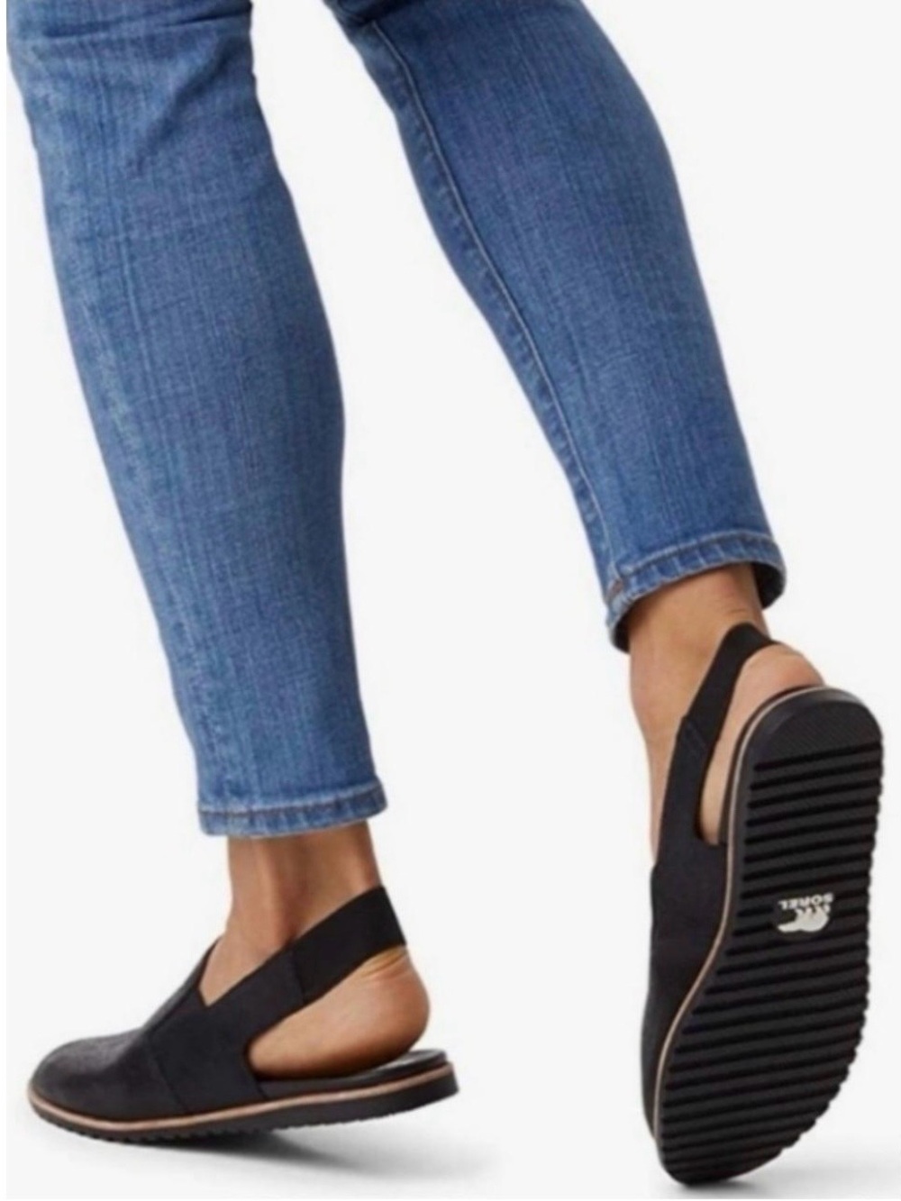 Sorel Ella Black Shimmer Suede Leather Slingback Mule Slide Size 7